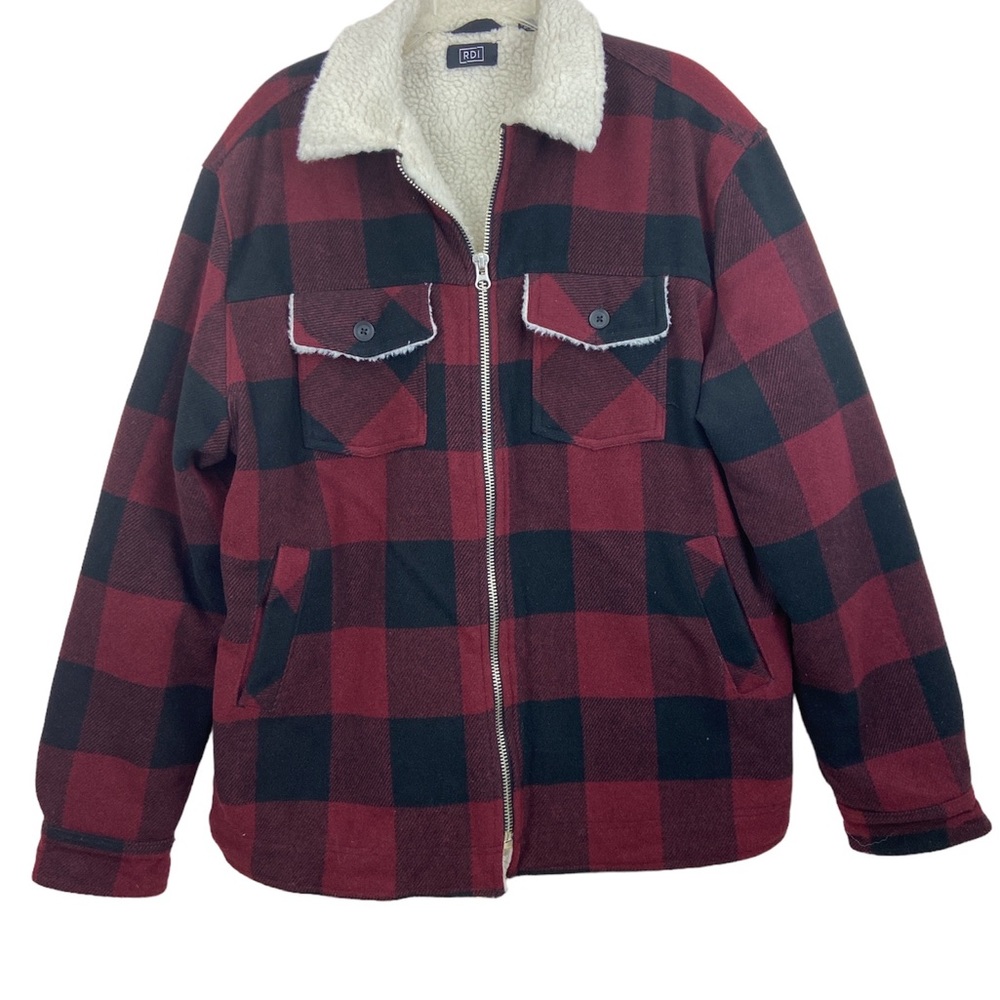 Rdi red buffalo plaid lined zip Shacket jacket